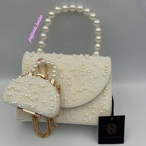 House of Harlow 1960 Elegant Pearl-Embellished Handbag‎ with Matching Min…